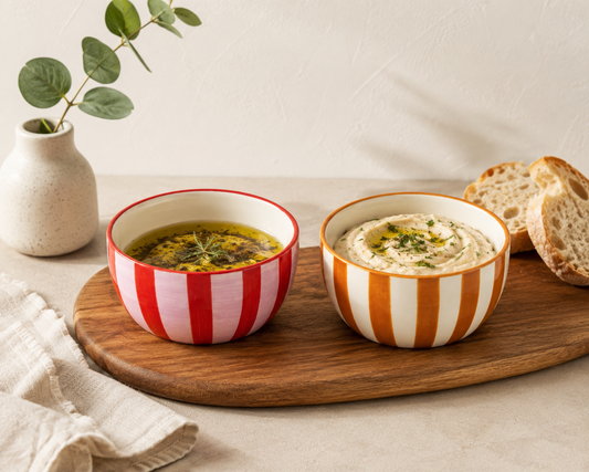 The Bella Assorted Dipping Bowls – Set of 2 Striped Ceramic Snack Bowls