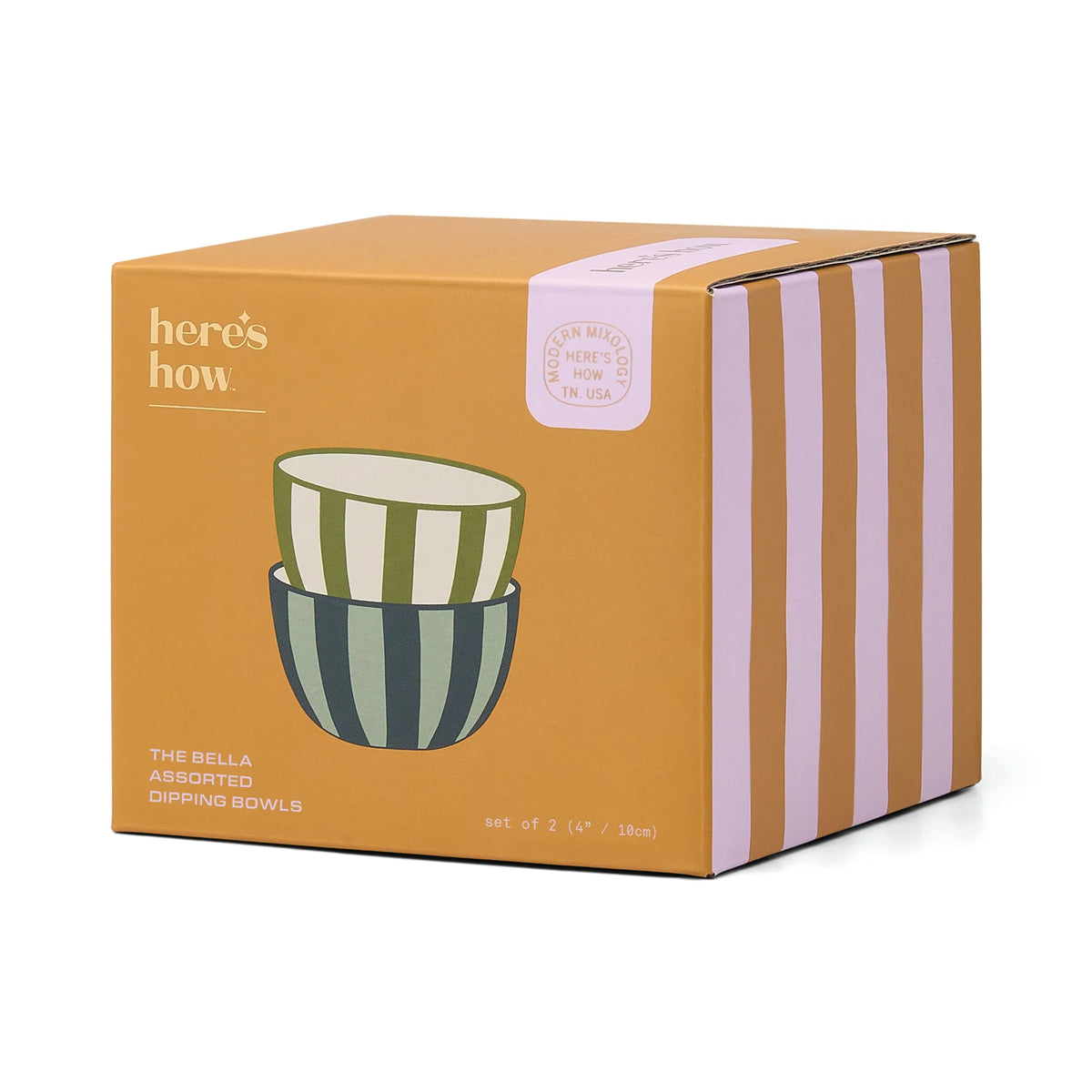 The Bella Striped Ceramic Dipping Bowls – Set of 2 - Olive & Blue