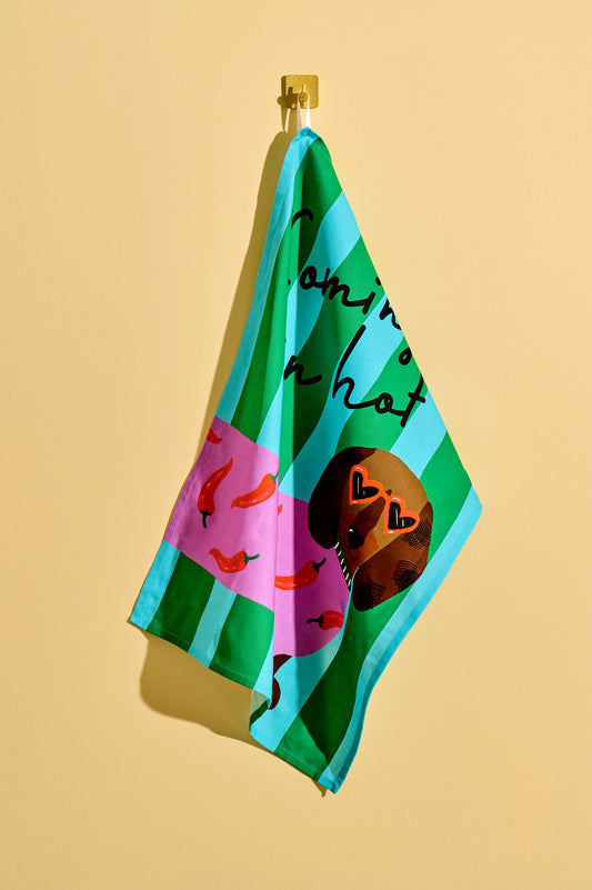 Coming in Hot Sausage Dog Tea Towel – Colourful Dachshund Kitchen Towel