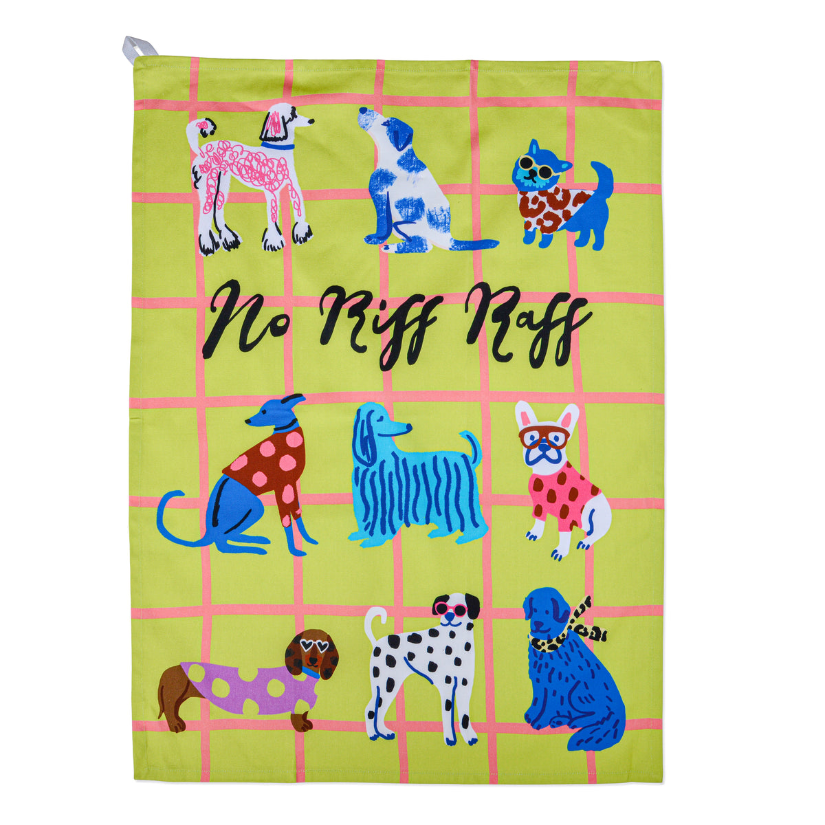 No Riff Raff Dog Tea Towel – Colourful Dog Print Kitchen Towel