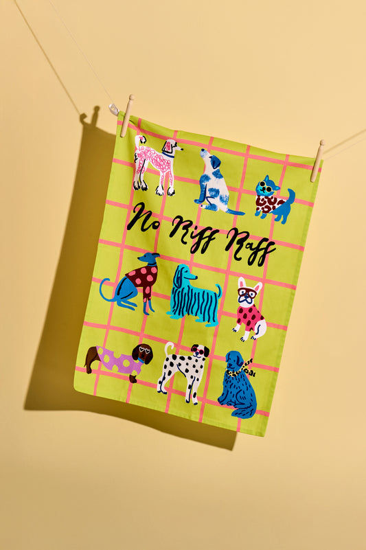 No Riff Raff Dog Tea Towel – Colourful Dog Print Kitchen Towel