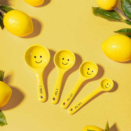 Happy Face Ceramic Measuring Spoons | Yellow Dopamine Decor Kitchenware