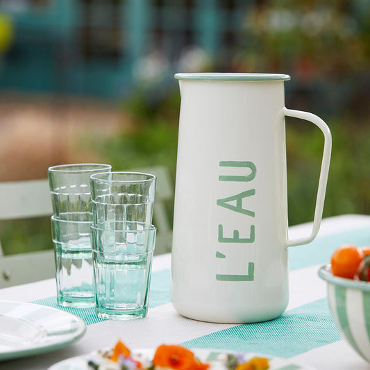 L’EAU Enamel Jug – Vintage Style French Water Pitcher & Flower Vase