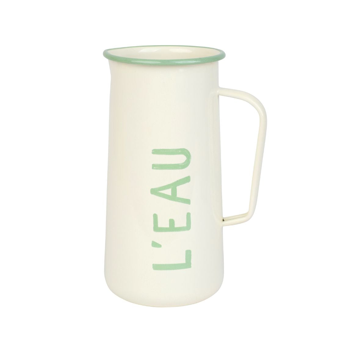 L’EAU Enamel Jug – Vintage Style French Water Pitcher & Flower Vase
