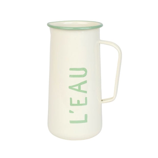 L’EAU Enamel Jug – Vintage Style French Water Pitcher & Flower Vase