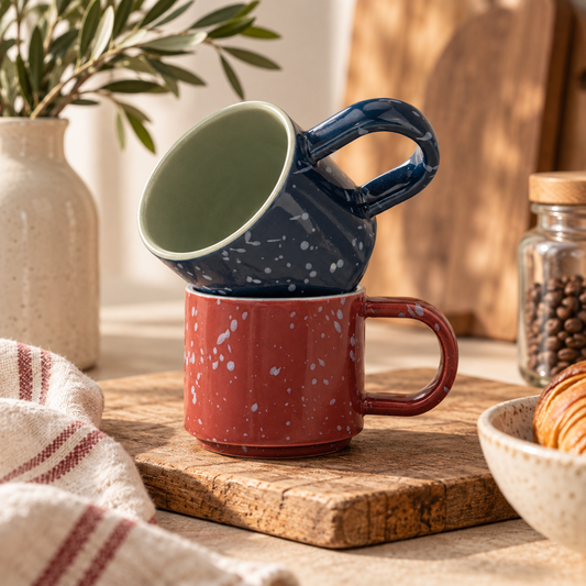 Simon Speckled Ceramic Espresso Cups – Set of 2 | Burgundy & Navy