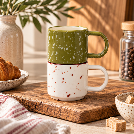 Simon Speckled Ceramic Espresso Cups – Set of 2 | Olive Green &amp; Cream