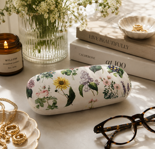 Vintage Botanical Floral Glasses Case | Hard Shell Eyeglass Case with Microfibre Cleaning Cloth