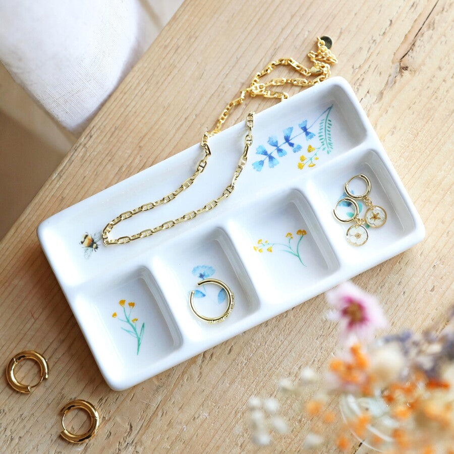 Cornflower Blue Floral Trinket Tray - Jewellery & Keepsake Storage Dish