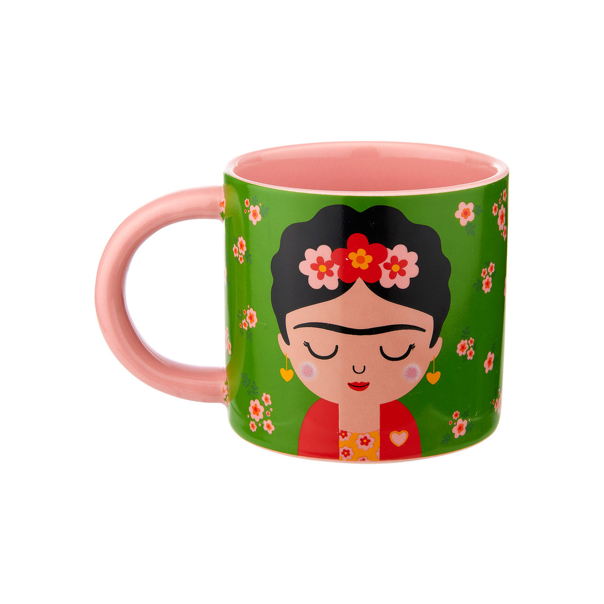 Frida Kahlo Mug | Green Floral Ceramic Coffee Cup | Colourful Gift