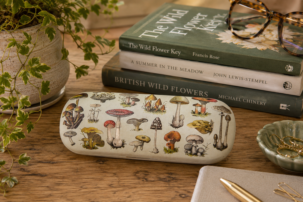 Vintage Mushroom Print Glasses Case
