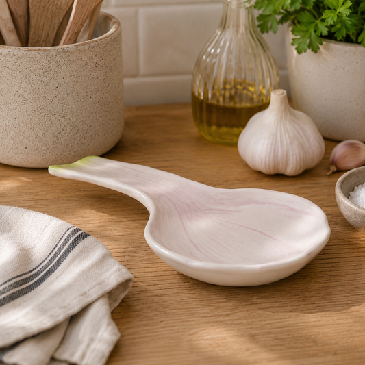Garlic Ceramic Spoon Rest | Cute Kitchen Gift for Cooks | Cottagecore Utensil Holder