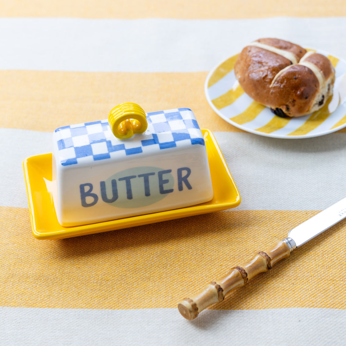 Blue & Yellow Ceramic Butter Dish