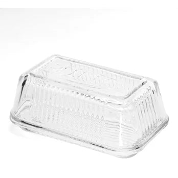 Clear Glass Butter Dish with Lid – Vintage Ribbed Butter Keeper