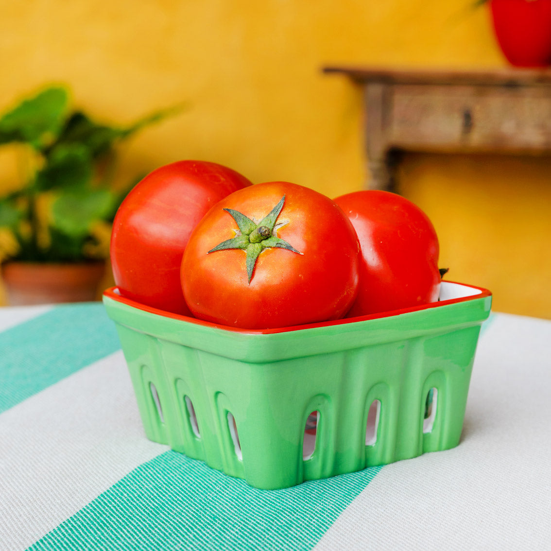 Green Ceramic Tomato Berry Basket