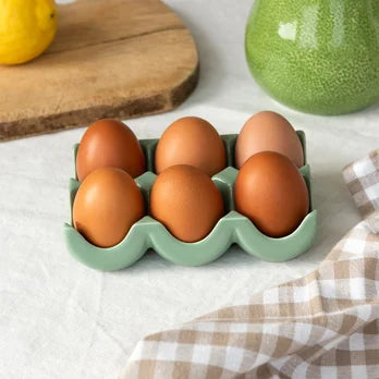 Green Ceramic Egg Holder – 6 Egg Storage Tray for Kitchen
