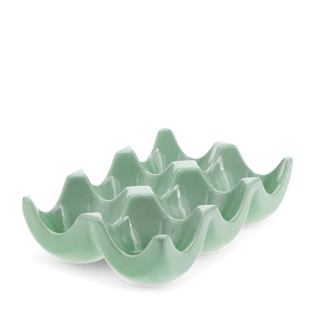 Green Ceramic Egg Holder – 6 Egg Storage Tray for Kitchen