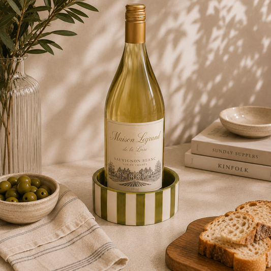 The Izzy Green Striped Ceramic Wine Coaster
