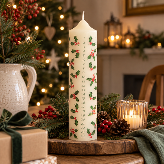 Holly Advent Candle – Christmas Countdown Candl