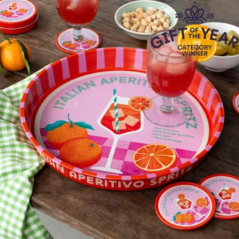 Italian Aperitivo Spritz Serving Tray – Round Metal Cocktail & Drinks Tray