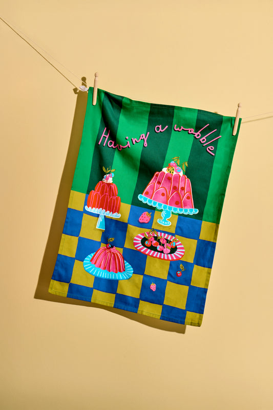 Having a Wobble Jelly Tea Towel | Colourful Cotton Kitchen Towel