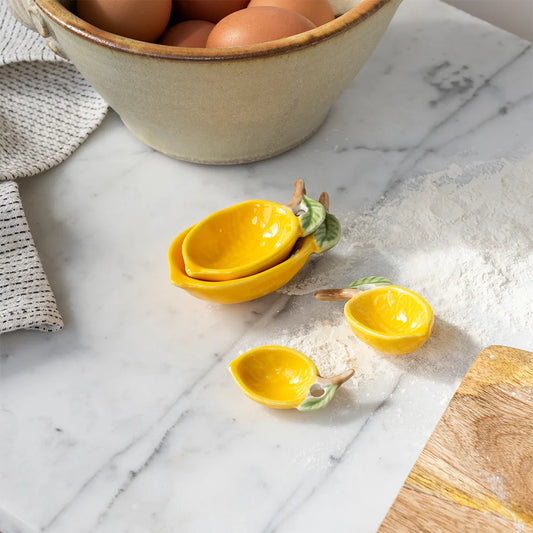 Lemon Shaped Ceramic Measuring Spoons Set of 4 – Yellow Kitchen Measuring Spoons