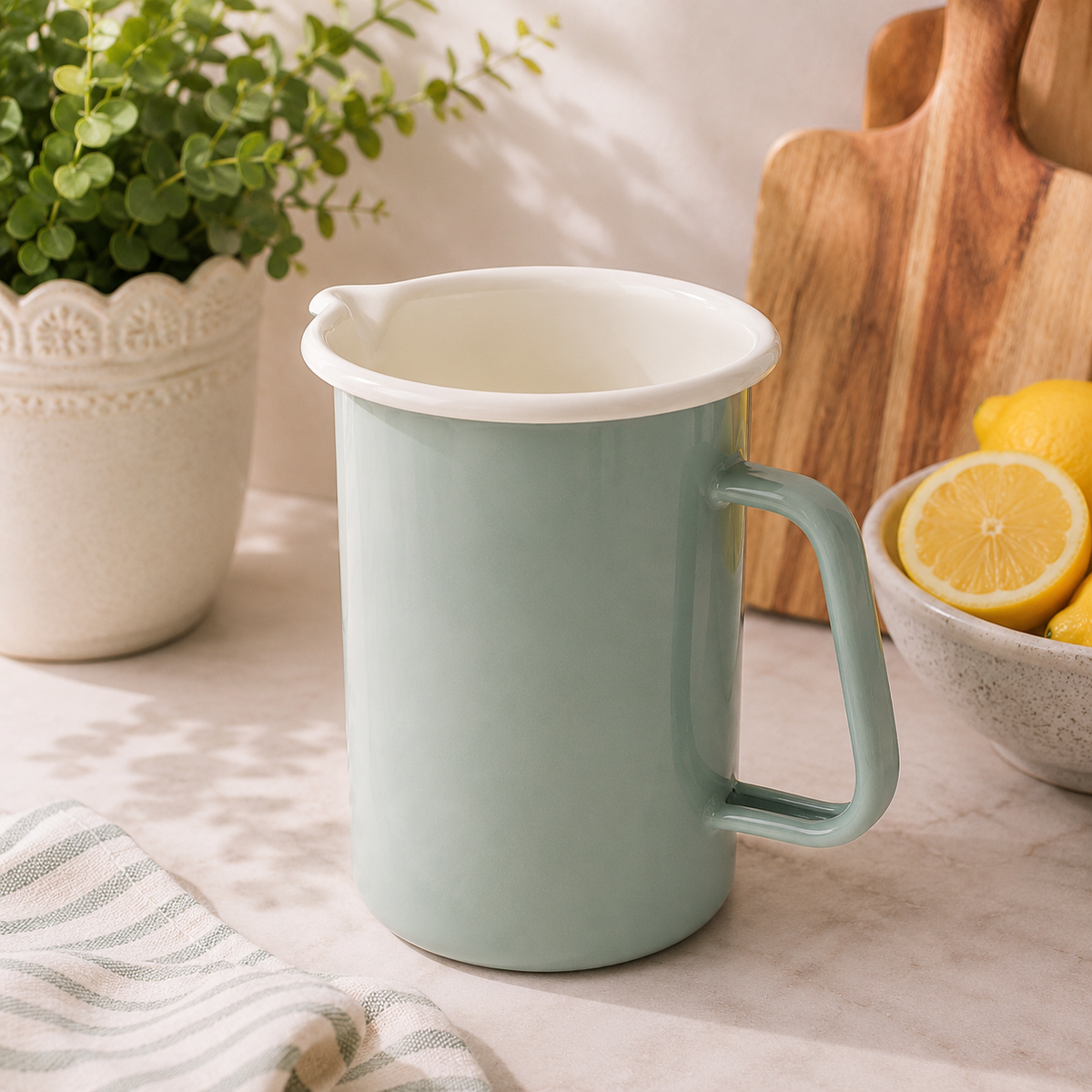 Pistachio Green Enamel Jug 1.7L