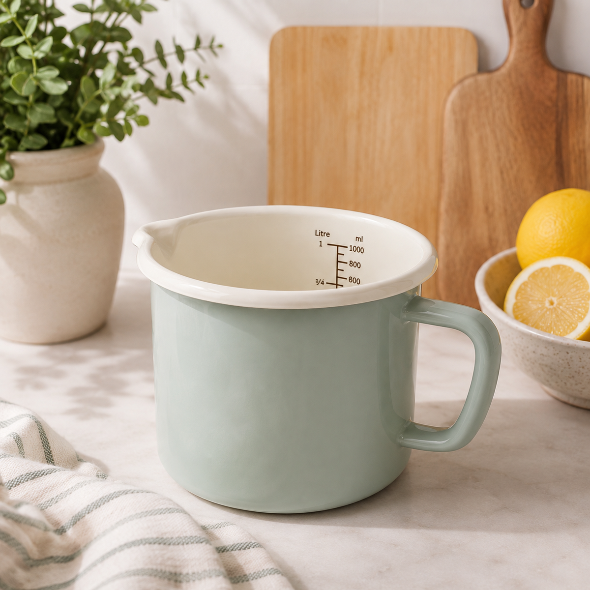 Pistachio Green Enamel Measuring Jug 1 Litre