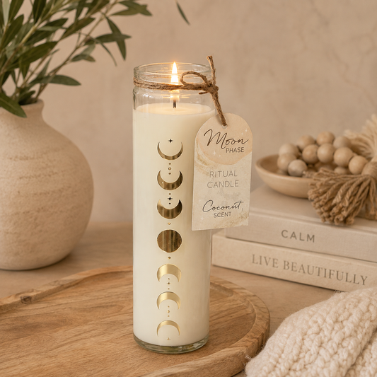 Moon Phase Ritual Candle – Coconut Scented Candle in Glass Jar