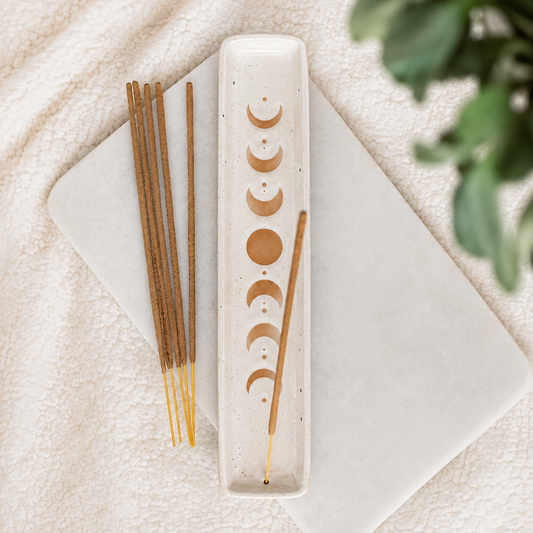 Moon Phase Incense Holder – Ceramic Celestial Incense Tray