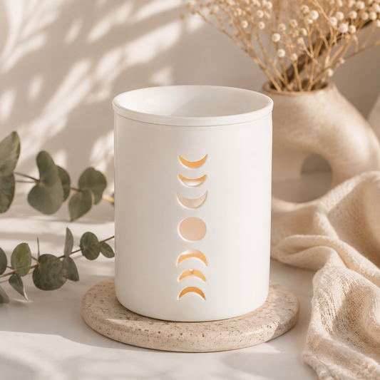 Moon Phase Wax Warmer &amp; Oil Burner | White Ceramic