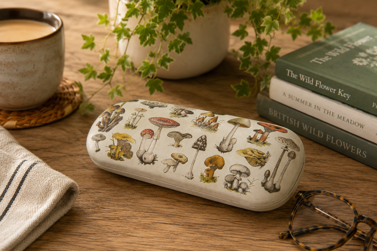 Vintage Mushroom Print Glasses Case