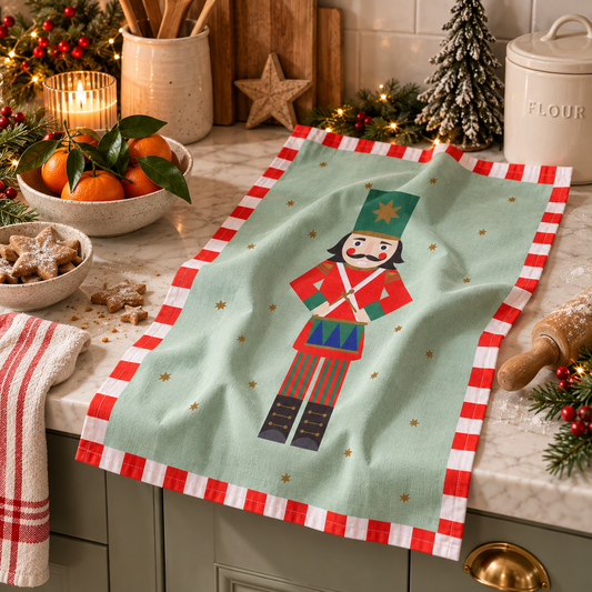 Christmas Tea Towel Set of 2 – Nutcracker & Harlequin Kitchen Towels