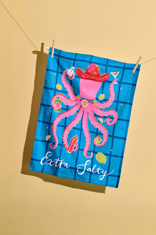 Extra Salty Octopus Tea Towel | Colourful 100% Cotton Kitchen Towel