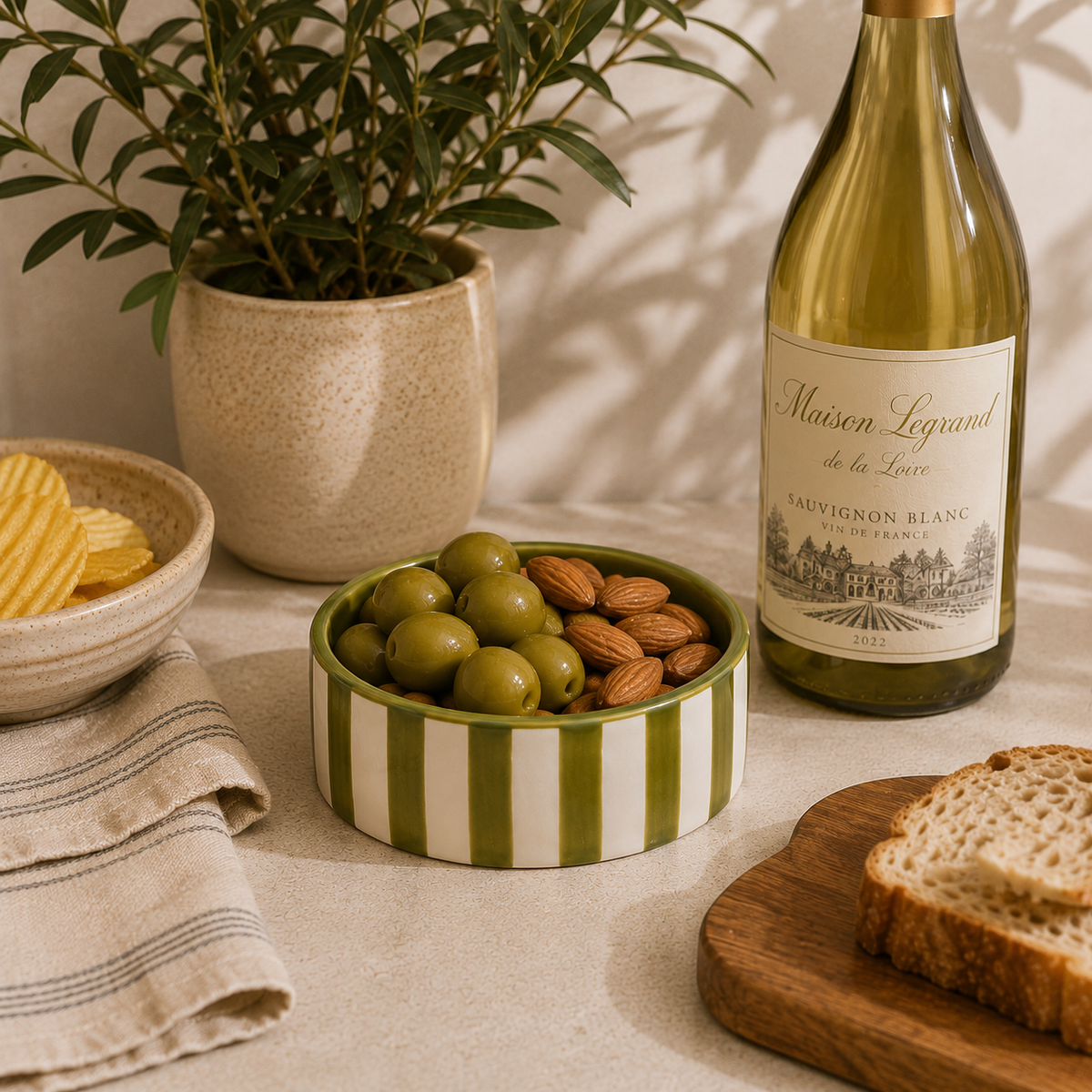 The Izzy Green Striped Ceramic Wine Coaster