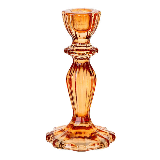 Orange Glass Candlestick Holder – Vintage Ribbed Taper Candle Holder