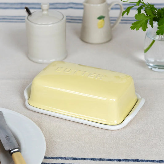 Pastel Yellow Ceramic Butter Dish with Lid – Vintage Style Butter Keeper