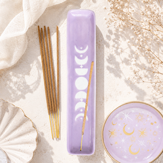 Purple Moon Phase Ceramic Incense Holder | Celestial Incense Burner