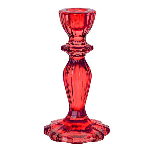 Red Glass Candlestick Holder – Vintage Ribbed Taper Candle Holder