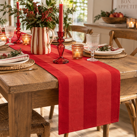 Red Striped Table Runner – Cotton Blend Dining Table Runner 42 x 220cm