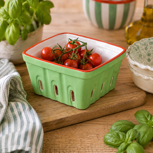 Green Ceramic Tomato Berry Basket