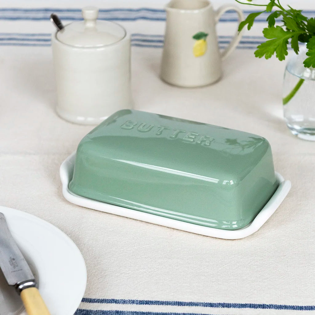 Sage Green Ceramic Butter Dish with Lid – Vintage Style Butter Keeper