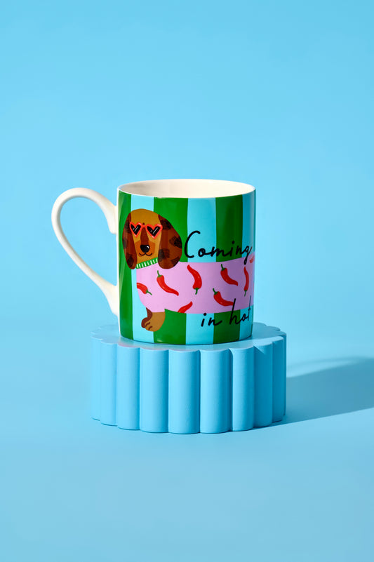 Coming in Hot Sausage Dog Mug – Colourful Dachshund Ceramic Mug