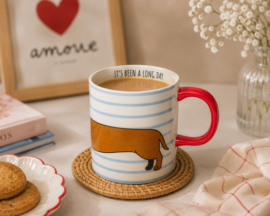 Dachshund Dog Mug – Striped Ceramic Coffee Cup