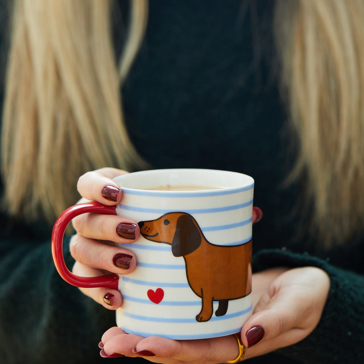 Dachshund Dog Mug – Striped Ceramic Coffee Cup
