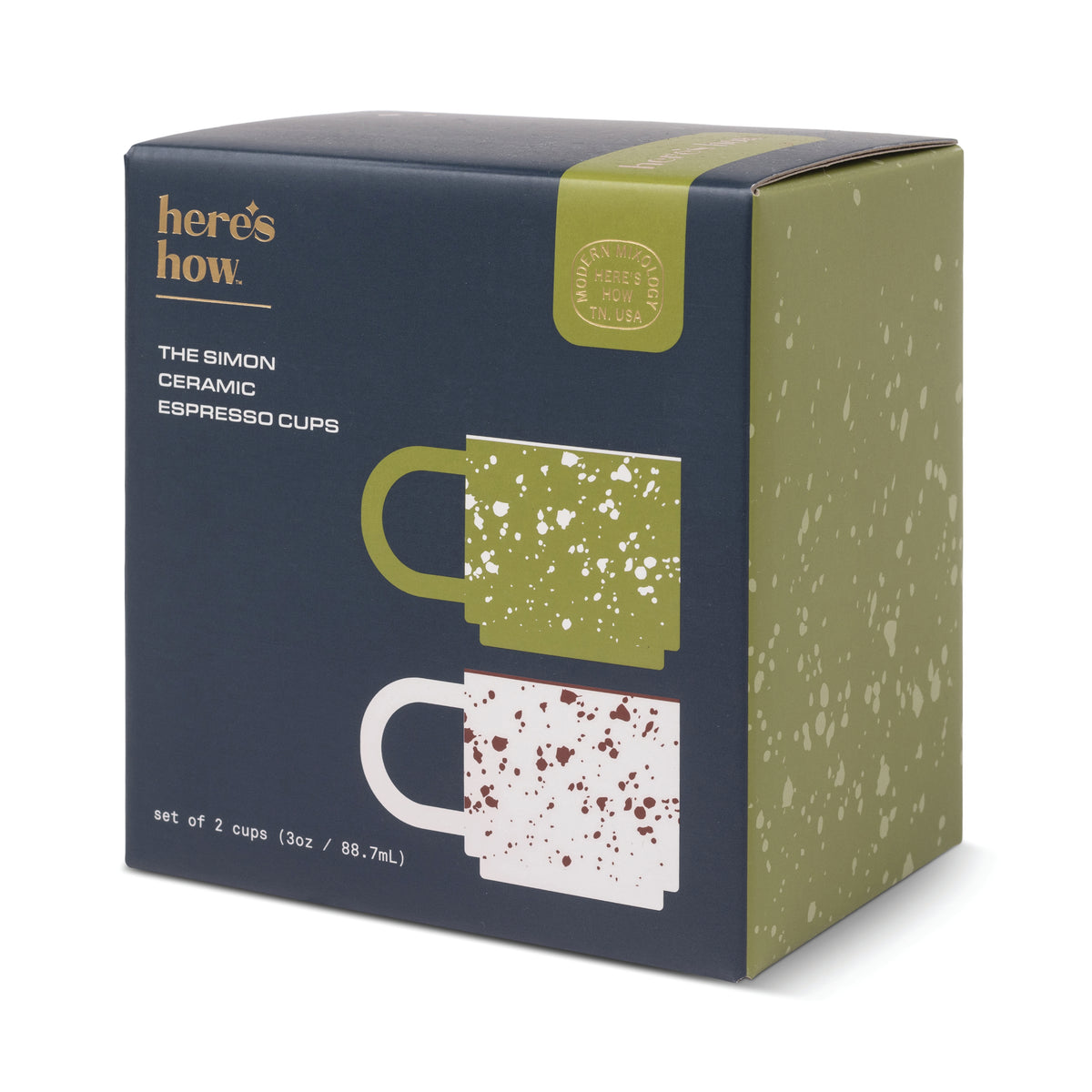 Simon Speckled Ceramic Espresso Cups – Set of 2 | Olive Green &amp; Cream
