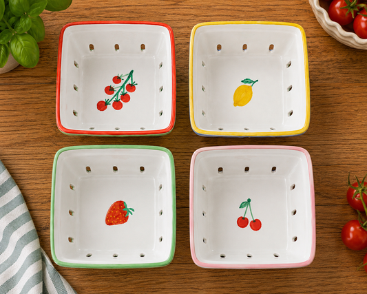 Set of 4 Ceramic Berry Baskets – Fruit Storage Bowls