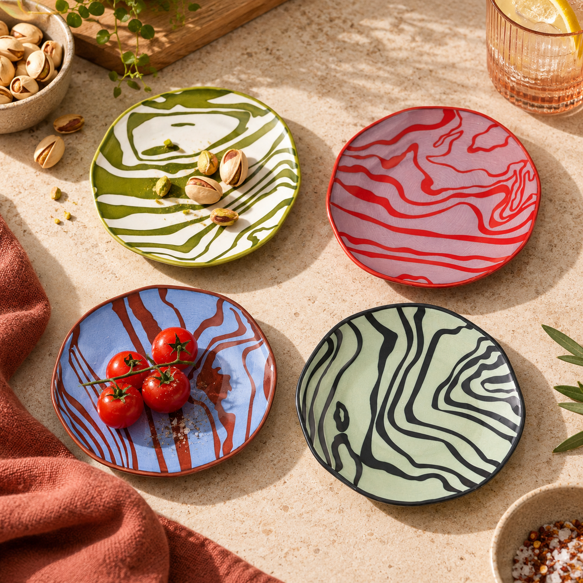 Marley Assorted Appetizer Plates – Set of 4 | 6 Inch Patterned Plates