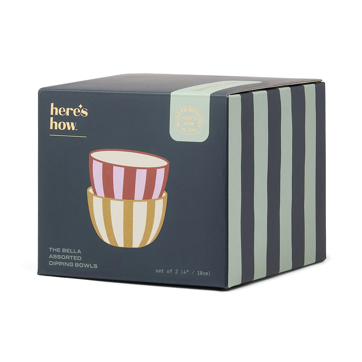 The Bella Assorted Dipping Bowls – Set of 2 Striped Ceramic Snack Bowls
