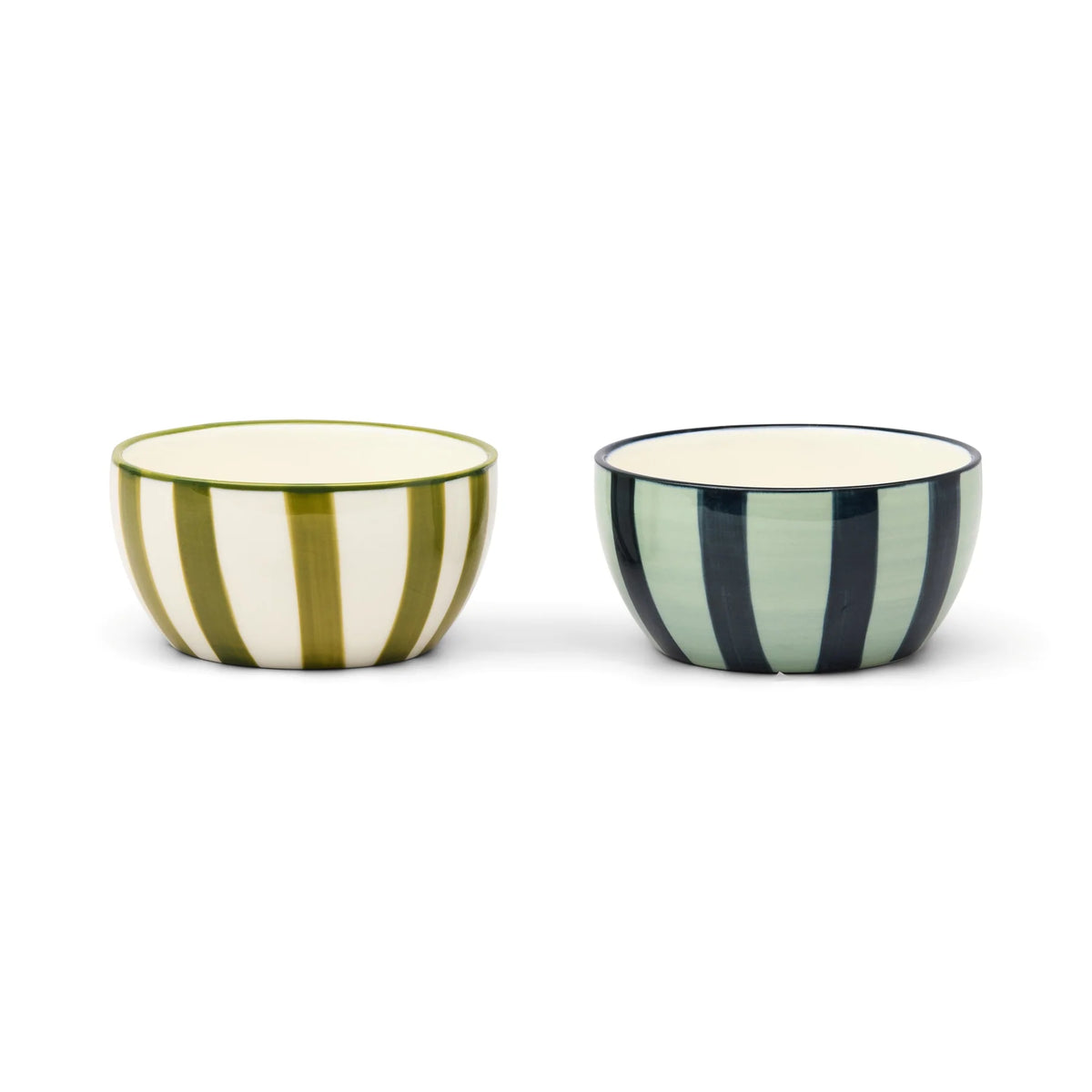 The Bella Striped Ceramic Dipping Bowls – Set of 2 - Olive & Blue
